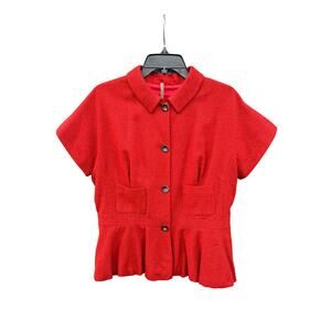 PIAZZA SEMPIONE Red Cashmere Peplum Short Sleeve Jacket 48 10 12